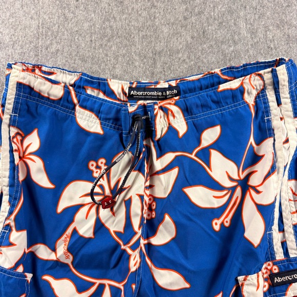 Abercrombie & Fitch Mens Blue Floral Cargo Board Shorts Size L Swim Vintage - Picture 7 of 14